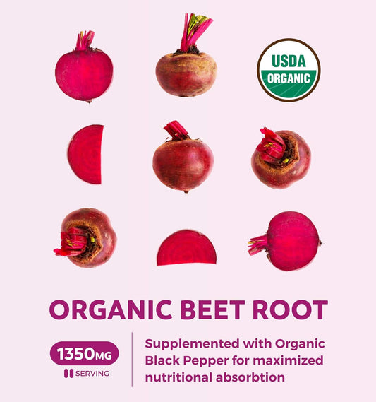 USDA Organic Beet Root Powder (120 Tablets) 1350mg Beets Per Serving w