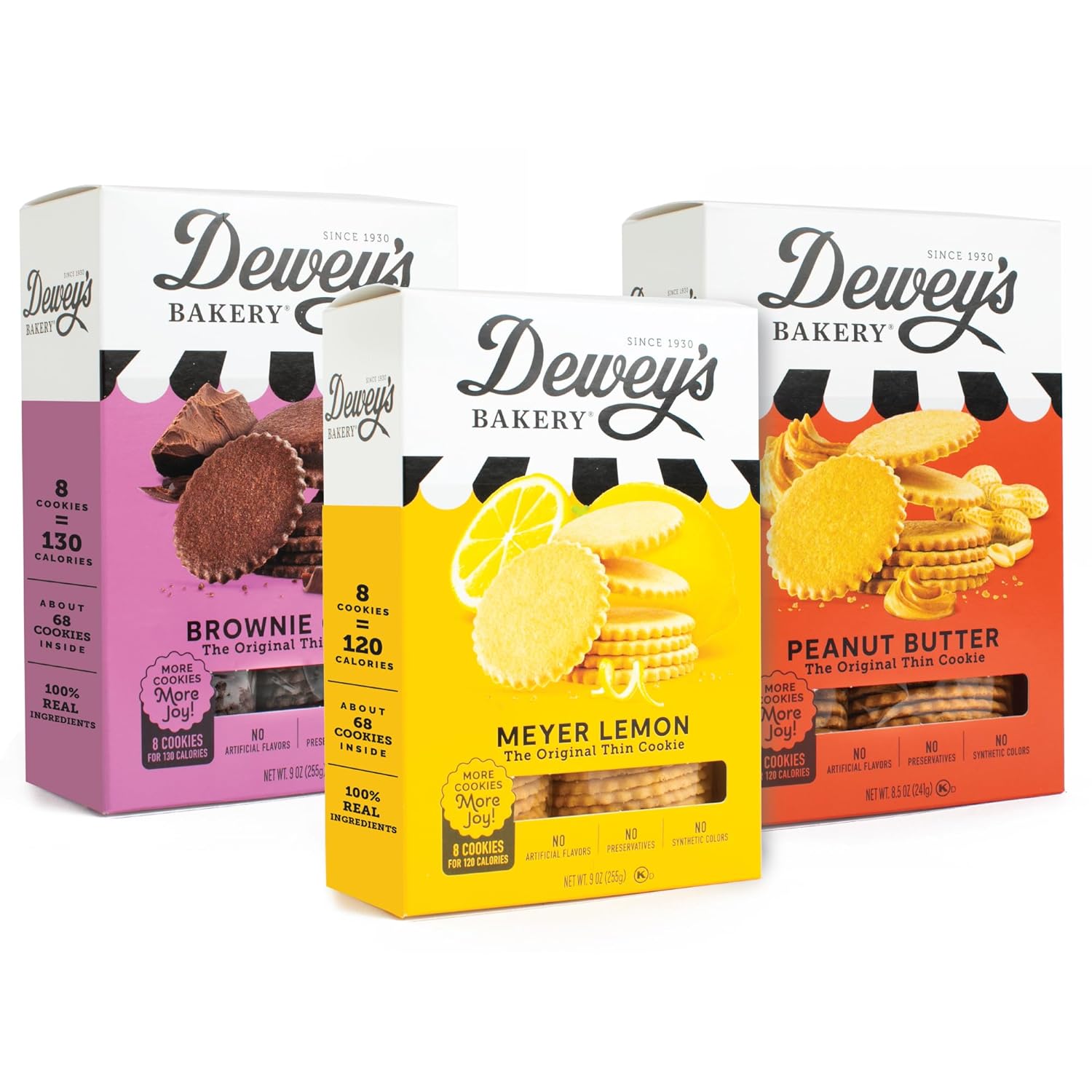 Dewey'S Bakery Meyer Lemon, Brownie Crisp & Peanut Butter Moravian Style Thin Cookies Variety Pack | 15 Calories Per Cookie | Mother'S Day Gift | 9 Oz (Pack Of 3) 27 Oz