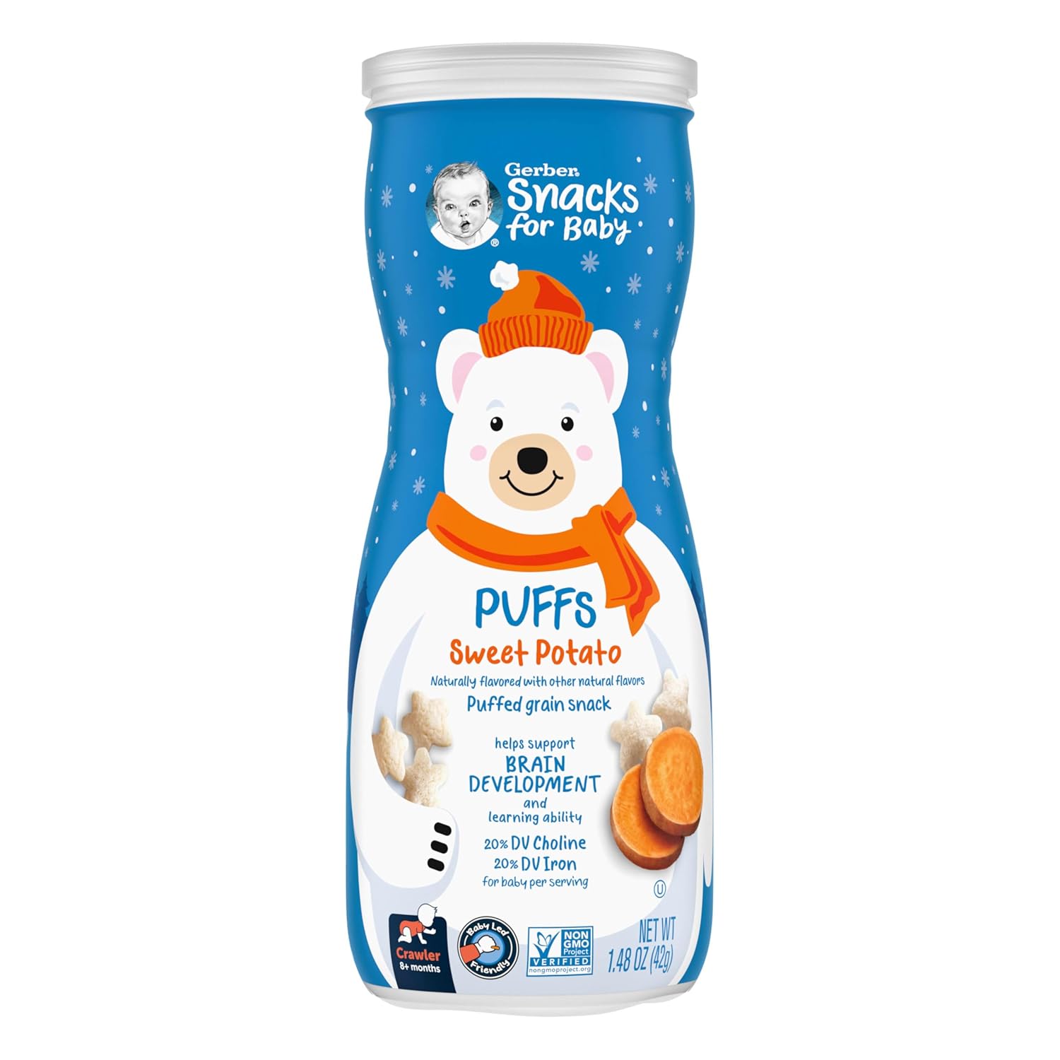 Gerber Puffs Baby Snacks, Sweet Potato, Holiday Baby Cereal, Stocking Stuffers For Babies, 6-Pack