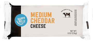 Amazon Brand - Happy Belly Medium Cheddar Cheese Block Bar, 8 Oz