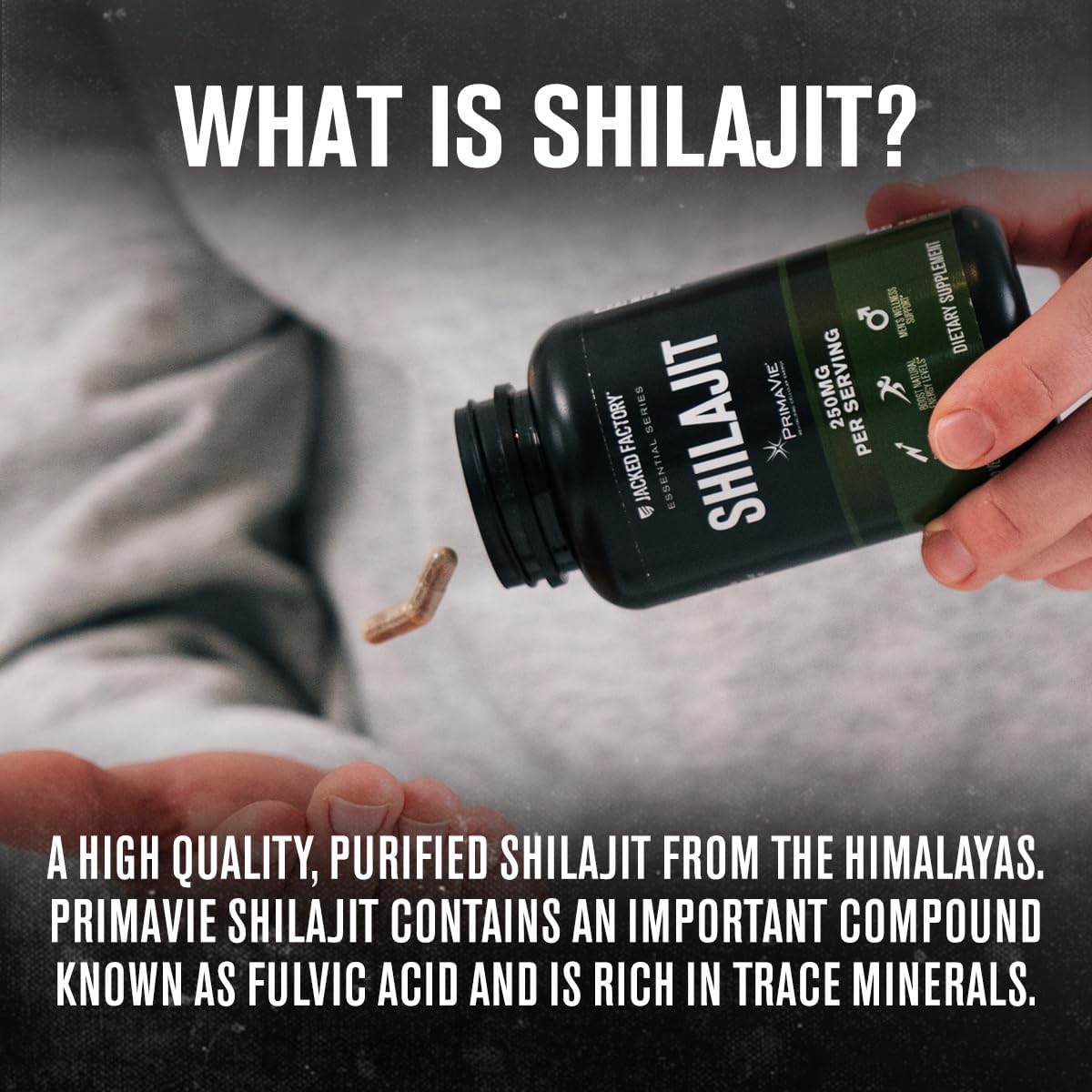 Jacked Factory Essentials Shilajit - Primavie Shilajit for Men to Boost Energy, Support Vitality & Wellness - 60 Veggie Capsules : Health & Household