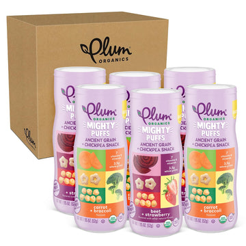 Plum Organics Mighty Puffs Organic Baby Food - Two Flavor Variety Pack - 1.85 Oz Canister (Pack Of 6) - Ancient Grains And Chickpea Snacks