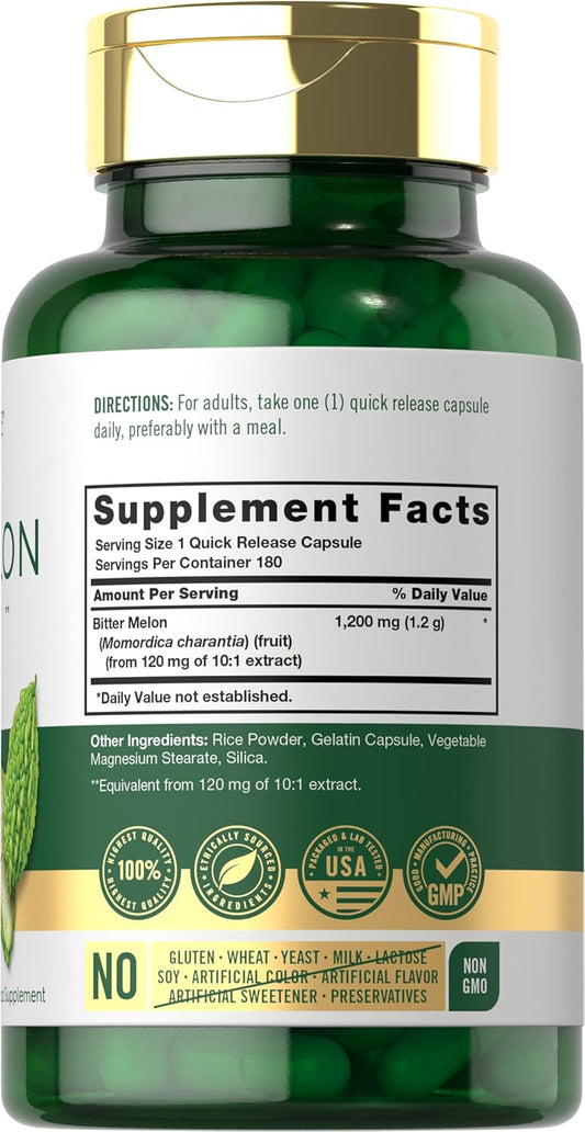 Carlyle Bitter Melon Capsules 1200 Mg | 180 Count | Non-Gmo & Gluten Free Extract | Complex Supplement