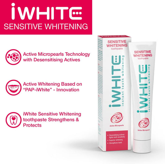 Iwhite Sensitive Whitening Toothpaste – Active Whitening For Sensitive Teeth – Fights Stains & Restores Enamel – Protects Against Sensitivity – 75Ml