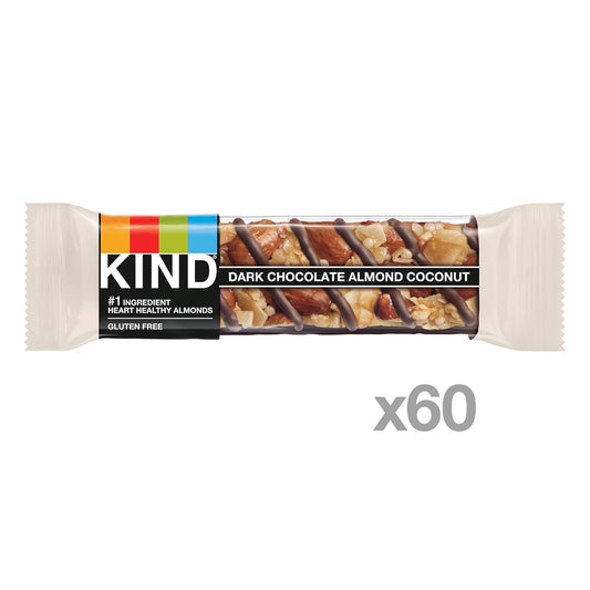 Kind Dark Chocolate Almond Coconut Bars, Low Glycemic Index, Gluten Free Bars, 1.4 Oz, (60 Bars)