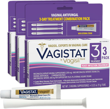 Vagistat 3 Day Yeast Infection Treatment For Women, Relieves External Itching And Irritation - 2% External Miconazole Nitrate Cream, 3 Disposable Suppositories & Applicators, By Vagisil (Pack Of 3)