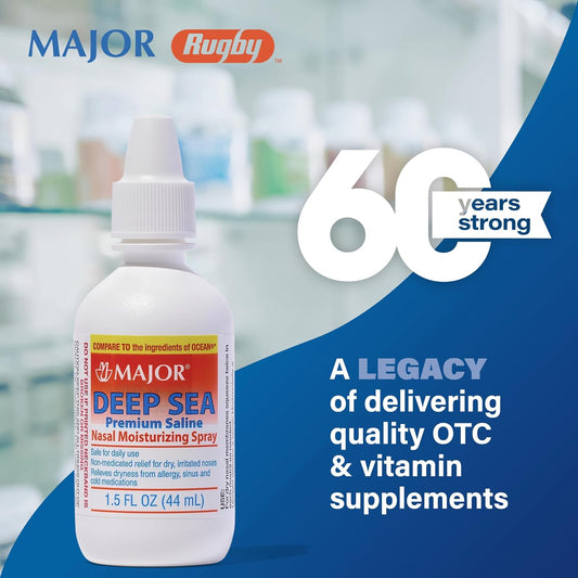 Major Deep Sea Premium Saline - Nasal Moisturizing Spray For Dryness And Irritation Relief - Sodium Chloride 0.65% - 1.5 Fl. Oz