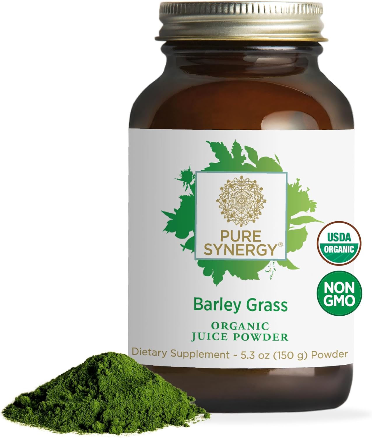 PURE SYNERGY Organic Barley Grass Juice Powder | Chlorophyll-Rich Greens Powder | Organic Cold-Pressed Barley Grass Juice | for Energy, Detox, and Digestion Support (5.3 oz. Powder)