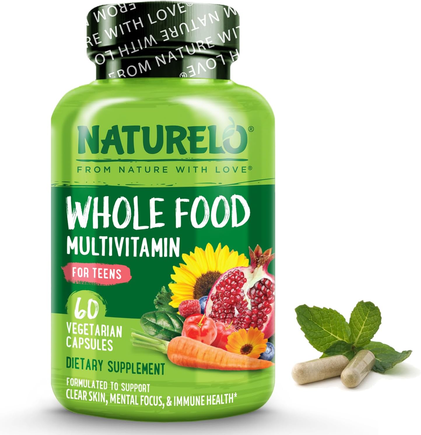 Naturelo Whole Food Multivitamin For Teens - Vitamins And Minerals For Teenage Boys And Girls - Supplement For Active Kids - With Organic Whole Foods - Non-Gmo - Vegan & Vegetarian - 60 Capsules