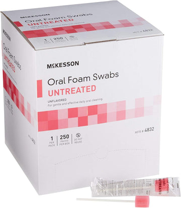 McKesson Oral Foam Swabs, Untreated, Gentle and Daily Oral Cleaning, Unflavored, 250 Count, 4 Packs, 1000 Total