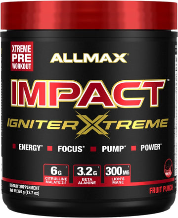 Allmax Nutrition - Impact Igniter Extreme Pre Workout Powder - With Citrulline Malate, Beta - Alanine, Caffeine, Taurine, And, Betaine Anhydrous (Fruit Punch)