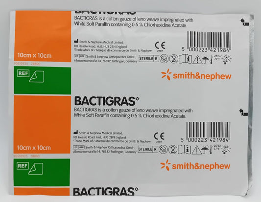 Bactigras 10cm x 10cm Cotton Gauze Dressing - Pack of 5 | Antiseptic and Non-Adherent | Sterile and Gentle
