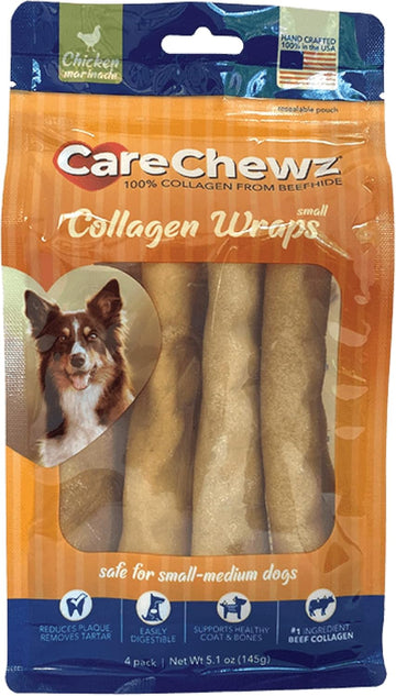 Pet Factory Carechewz Collagen 6-7" Small Wraps Dog Chew Treats - Chicken Flavor, 4 Count/1 Pack