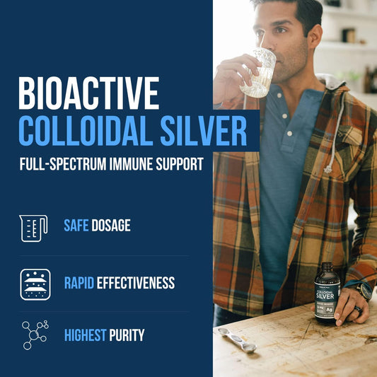 Bioactive Colloidal Silver - 8 oz, Glass Bottle, Vegan, Safe Doses with Highest Effectiveness - Nano Ions, 30 PPM - Immune Support (48 Servings)