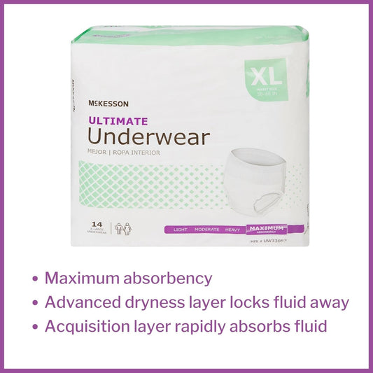 Mckesson Ultimate Underwear, Incontinence, Maximum Absorbency, Xl, 14 Count