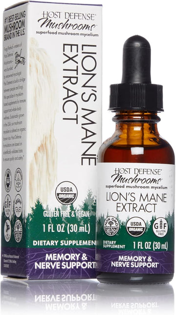 Host Defense, Lion's Mane Extract, Promotes Mental Clarity, Focus and Memory, Mushroom Supplement, Plain, 1