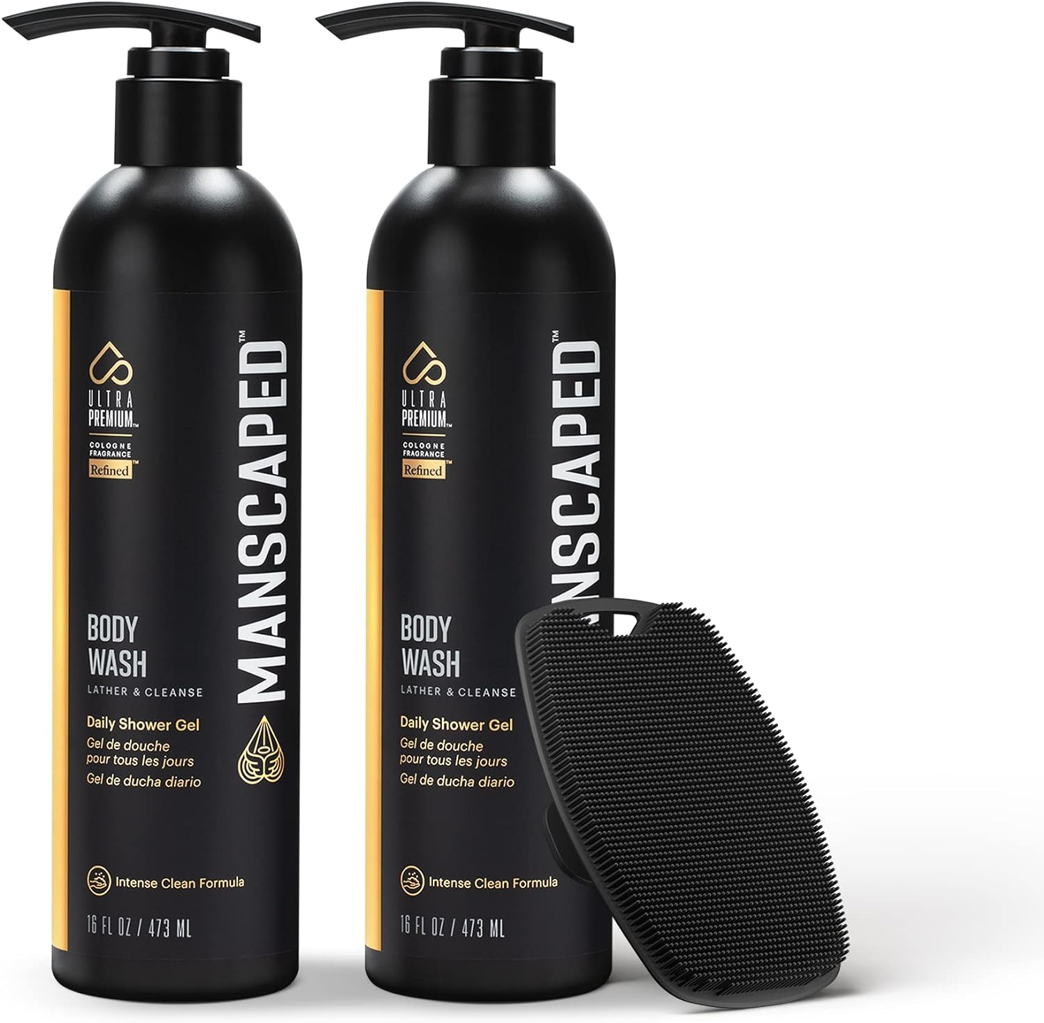 Manscaped® Buff Bundle Full-Body Shower Kit Including The Body Buffer Silicone Scrubber & Two 16Oz Bottles Of Ultrapremium Refined® Body Wash, Luxurious Clean Formula Infused With Aloe Vera