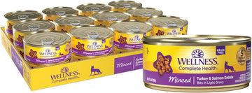 Wellness Complete Health Natural Grain Free Wet Canned Cat Food, Minced Turkey & Salmon Entree, 5.5-Ounce Can (Pack Of 24)