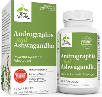 Terry Naturally Andrographis And Ashwagandha - 60 Capsules - Powerful Ayurvedic Adaptogens - Non-Gmo, Vegan, Gluten Free - 60 Servings