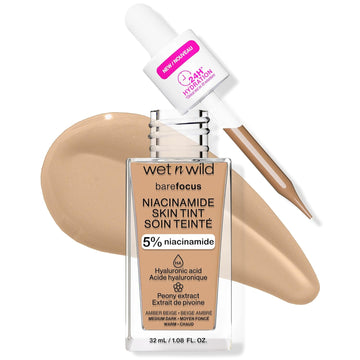 Wet N Wild Bare Focus Skin Tint, 5% Niacinamide Enriched, Buildable Sheer Lightweight Coverage, Natural Radiant Finish, Hyaluronic & Vitamin Hydration Boost, Cruelty-Free & Vegan - Amber Beige