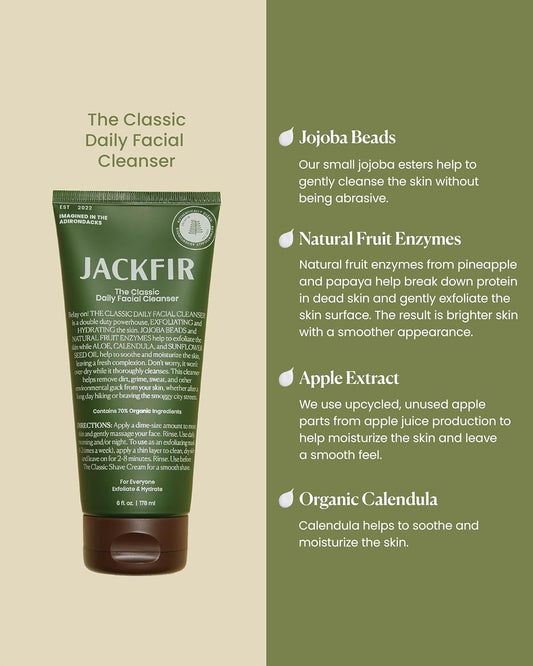 The Classic Daily Facial Cleanser, Natural Face Wash For Men, Exfoliate And Hydrate - Jojoba Beads And Fruit Enyzmes, Ewg Verified, Organic Ingredients, For All Skin Types, 6 Fl Oz