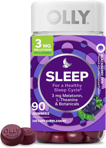 Olly Sleep Gummy, Occasional Sleep Support, 3 Mg Melatonin, L-Theanine, Chamomile And Lemon Balm Extracts, Sleep Supplement, Blackberry Flavor - 90 Count