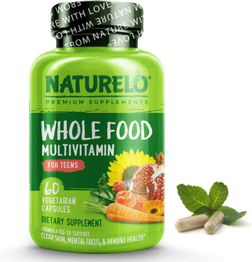 NATURELO Whole Food Multivitamin for Teens - Vitamins and Minerals for Teenage Boys and Girls - Supplement for Active Kids - with Organic Whole Foods - Non-GMO - Vegan & Vegetarian - 60 Capsules