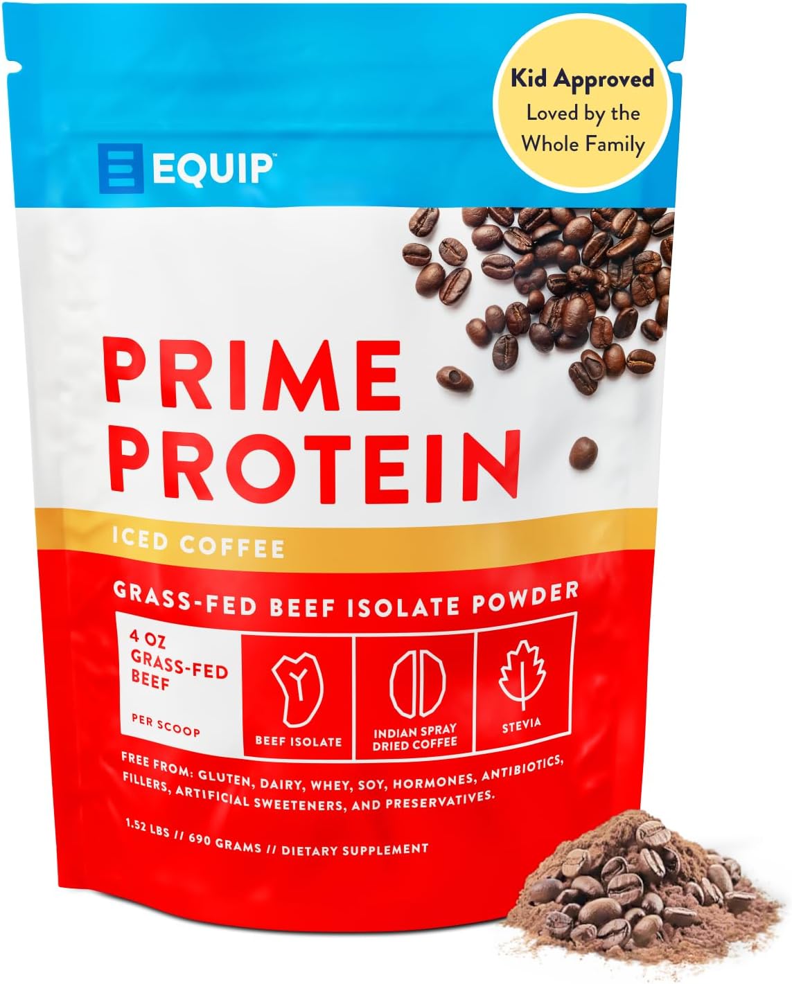 Equip Foods Prime Protein Powder | Clean, Grass Fed Beef Protein Isolate | Carnivore Protein Powder | Paleo, Keto Friendly | Gluten, Dairy Free | 30 Servings, Salted Caramel