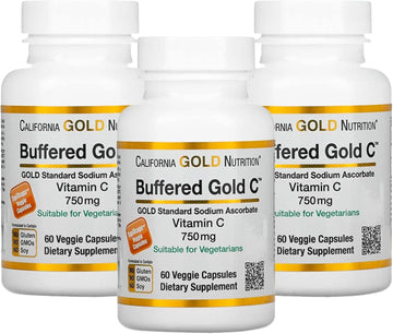 Buffered Vitamin C Capsules, 750 Mg, 60 Veggie Capsules, California Gold Nutrition, 3 Pack