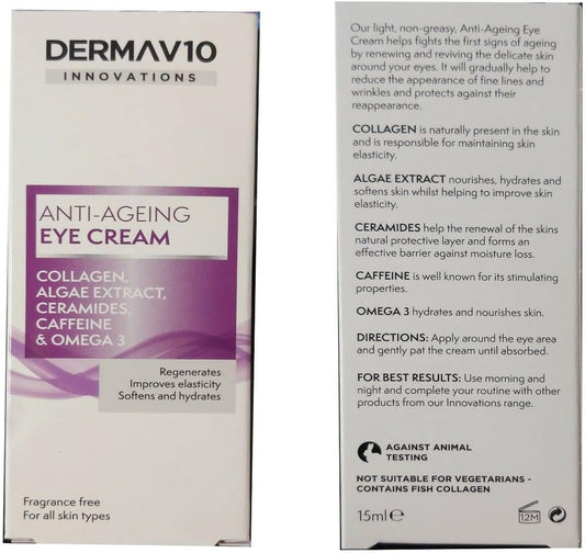 Two Packs Of Derma V10 Innovations Anti Ageing Eye Cream 15Ml