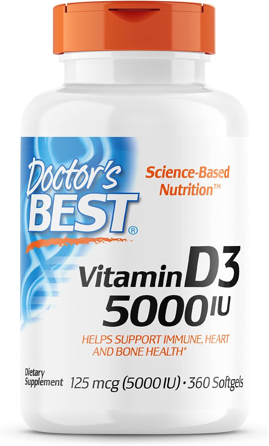 Doctor'S Best Vitamin D3 5,000 Iu For Healthy Bones, Teeth, Heart And Immune Support, Non-Gmo, Gluten-Free, Soy Free, 360 Count (Pack Of 1)