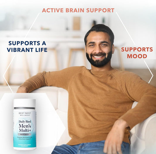 Best Nest Daily Bird Men'S Multivitamin With Probiotics, Methylfolate, B12, With Whole Food Organic Blend, Once Daily Multivitamin Supplement, 30 Ct