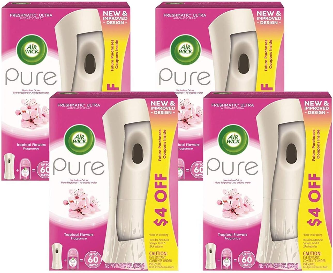 Freshmatic Ultra Automatic Pure Starter Kit, 5.94 x 3.31 x 7.63, White, Tropical Flowers 4/Carton