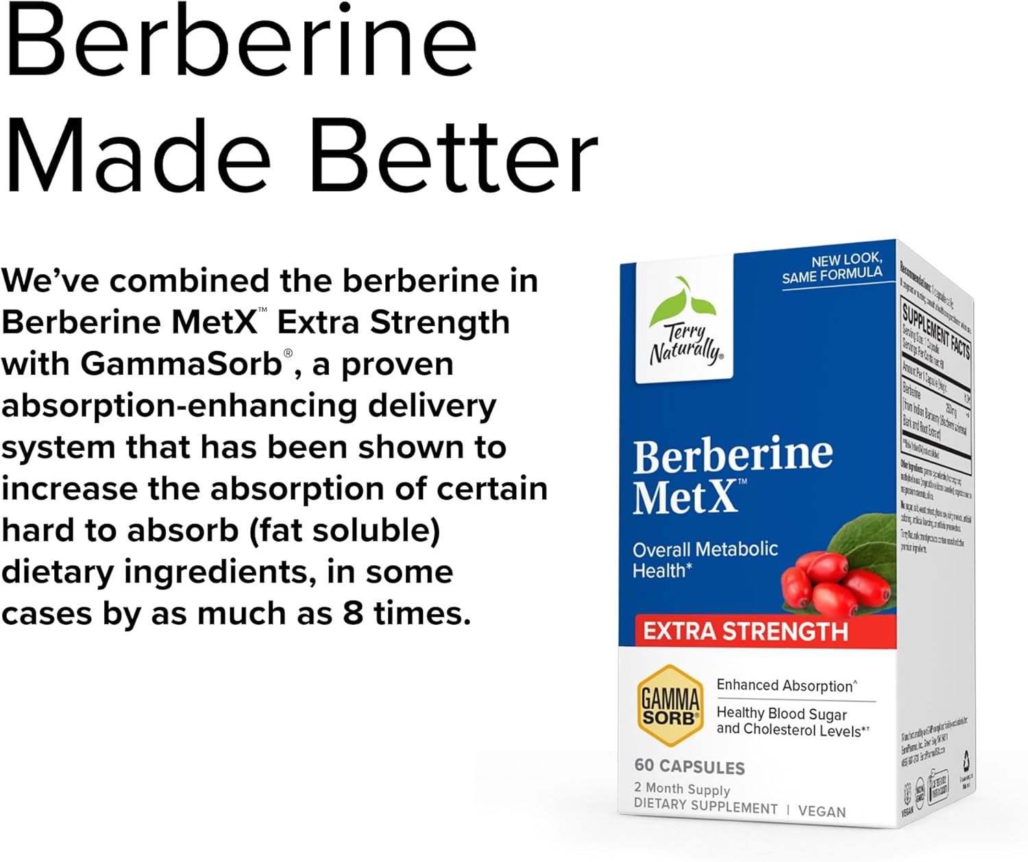 Terry Naturally Berberine MetX Extra Strength - 60 Capsules - Overall Metabolic Health - Non-GMO, Vegan - 60 Servings : Health & Household