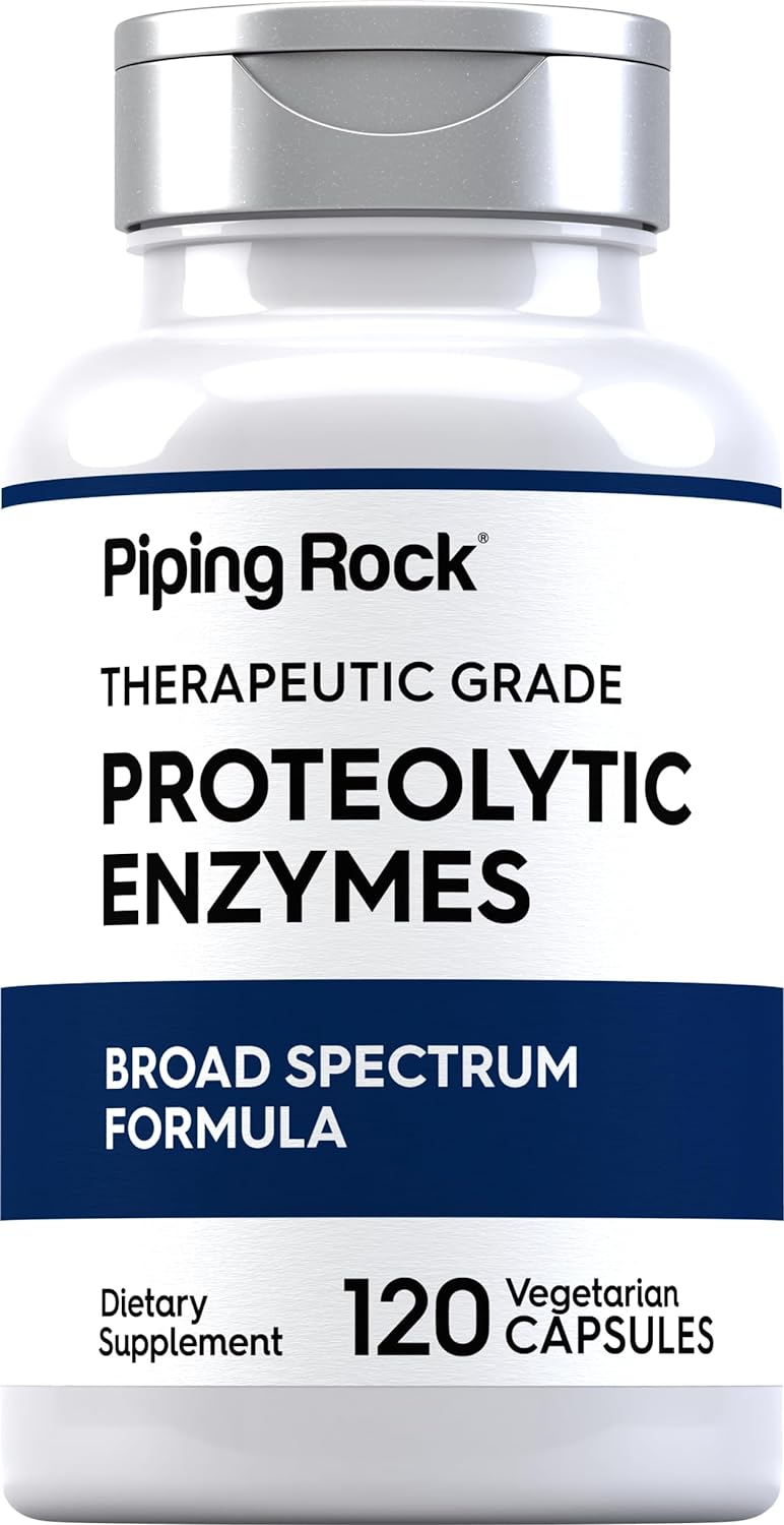 Piping Rock Proteolytic Enzymes Supplements | 120 Capsules | Therapeutic Grade | Broad Spectrum Formula | with Turmeric Curcumin Complex | Vegetarian, Non-GMO, Gluten Free