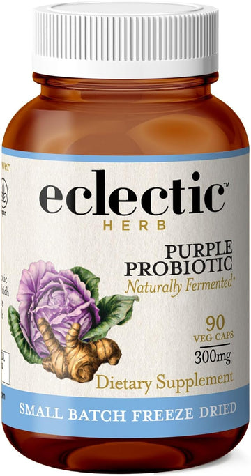 Eclectic Institute Raw Fresh Freeze-Dried Non-Gmo Purple Probiotic | Digestive And Intestinal Support 90 Ct (300 Mg)
