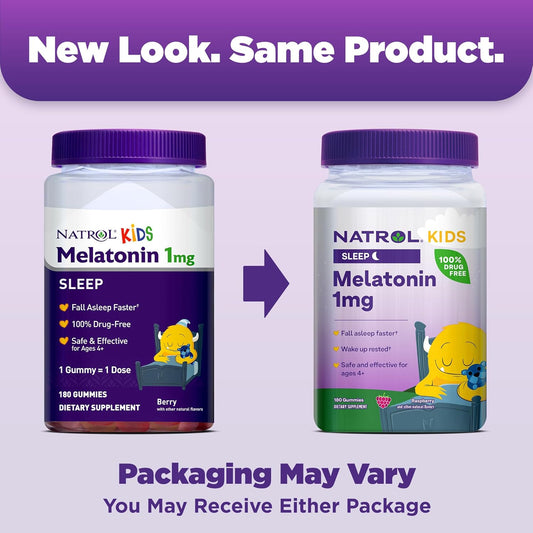 Natrol Kids Melatonin Sleep Aid Gummy, 1Mg, Supplement For Children, Ages 4 And Up, 180 Berry Flavored Gummies