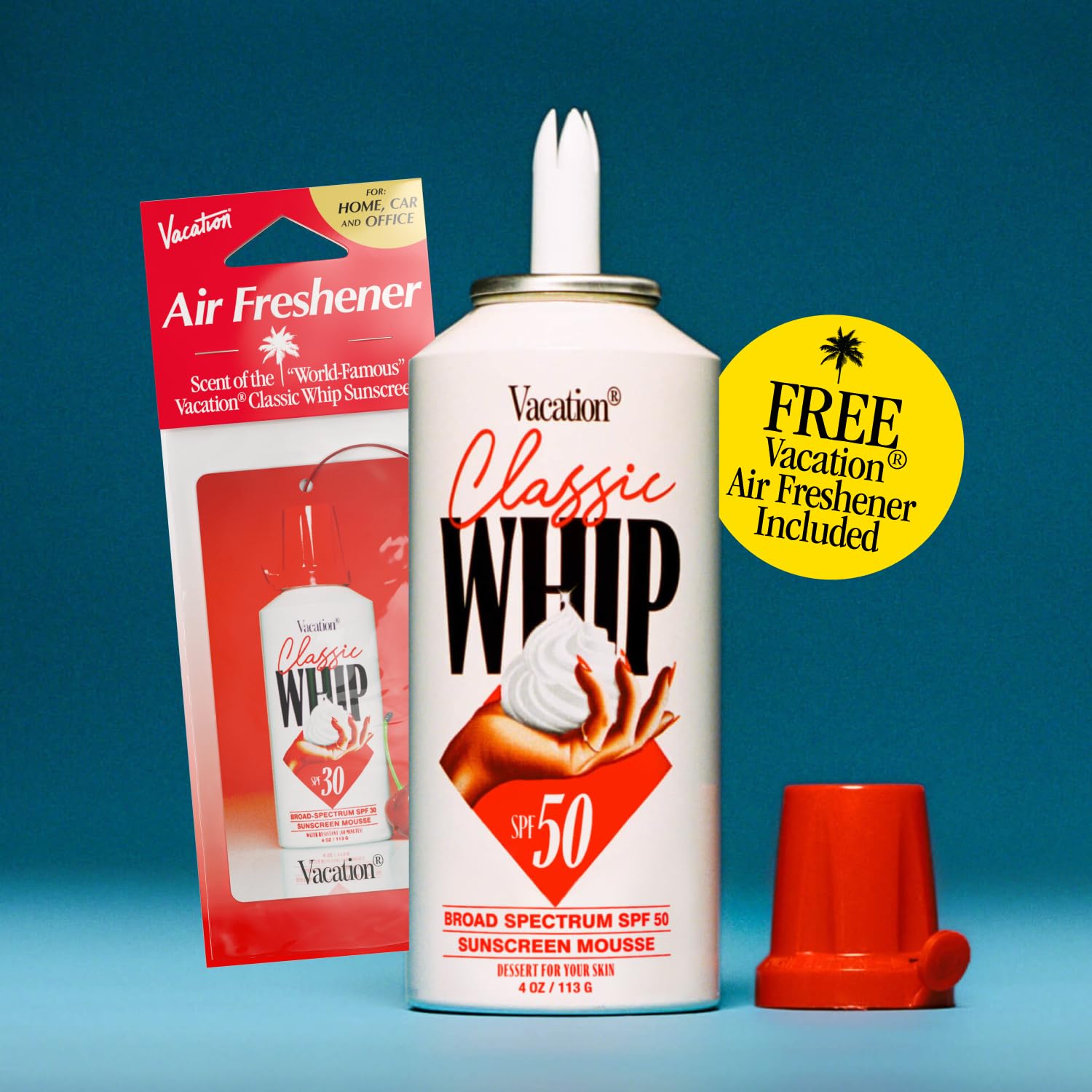 Vacation Classic Whip Spf 30 & Air Freshener Bundle, Whipped Sunscreen Mousse, Water-Resistant, Hydrating, "Lighter-Than-Air" Feel, Dermatologist-Tested, Vegan, 4 Oz. : Beauty & Personal Care
