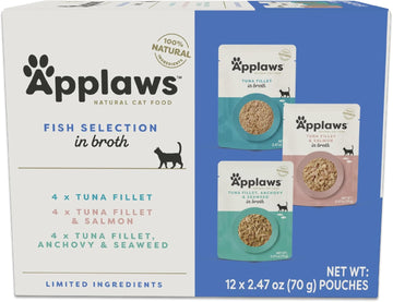 Applaws Natural Wet Cat Food, 12 Count, Limited Ingredient Wet Cat Food Pouches, Chicken Breast In Broth, 2.47Oz Pouches