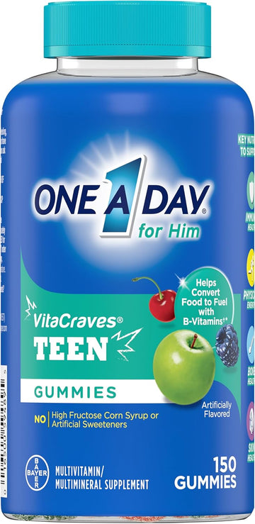 One A Day Teen For Him Multivitamin Gummies, Gummy Multivitamins With Vitamin A, C, D, E And Zinc For Immune Health Support, Physical Energy & More, 150 Count