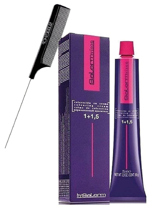 Salerm Cosmetics Vision Salermvision Permanent Cream Hair Color Dye (W/Sleek Steel Pin Rat Tail Comb) Haircolor Creme, Gray Coverage In 30 Minutes (4,0 Brown (Cool Cold Naturals))