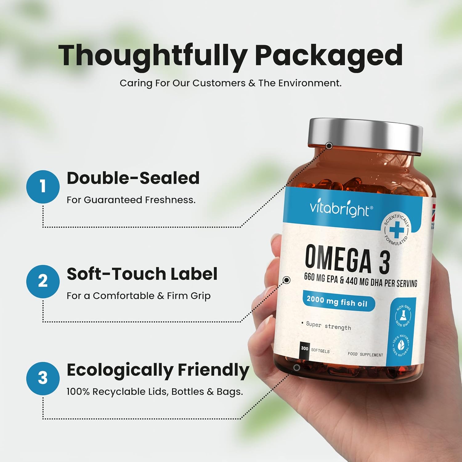 Omega 3 Capsules High Strength Fish Oil 2000mg, 300 Soft Gels Super Strength Omega 3 Fish Oil, x2 1000mg Capsules per day, 660mg EPA & 440mg DHA Supplements, VitaBright Omega 3 Fatty Acids Supplements : Amazon.co.uk: Health & Personal Care