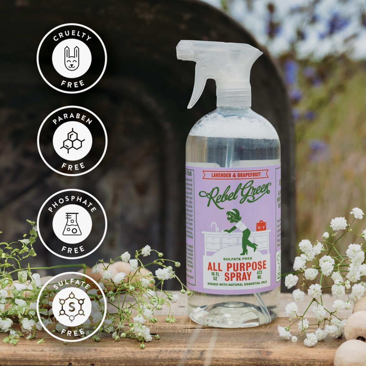 Rebel Green Natural All-Purpose Cleaning Spray - Essential Oil Multi-Surface Cleaner - Kid Safe, Pet Safe & Sustainable Cleaning Products : Health & Household