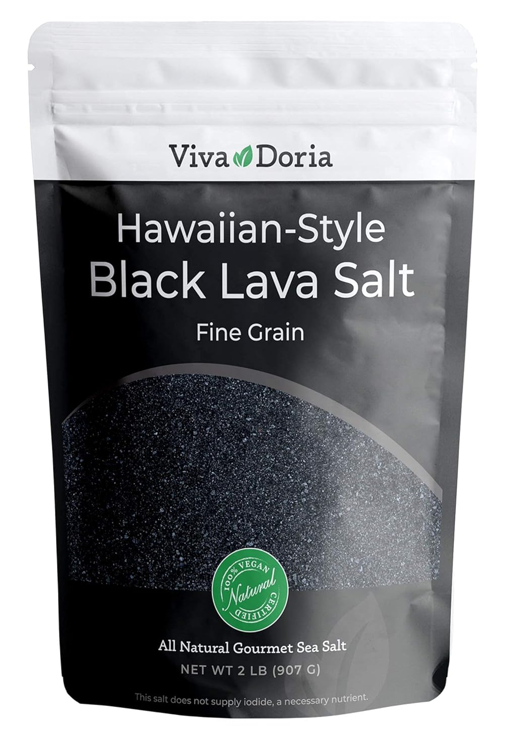 Viva Doria Hawaiian Black Lava Sea Salt, Fine Grain, Lava Salt, 2 Lb (907 G)