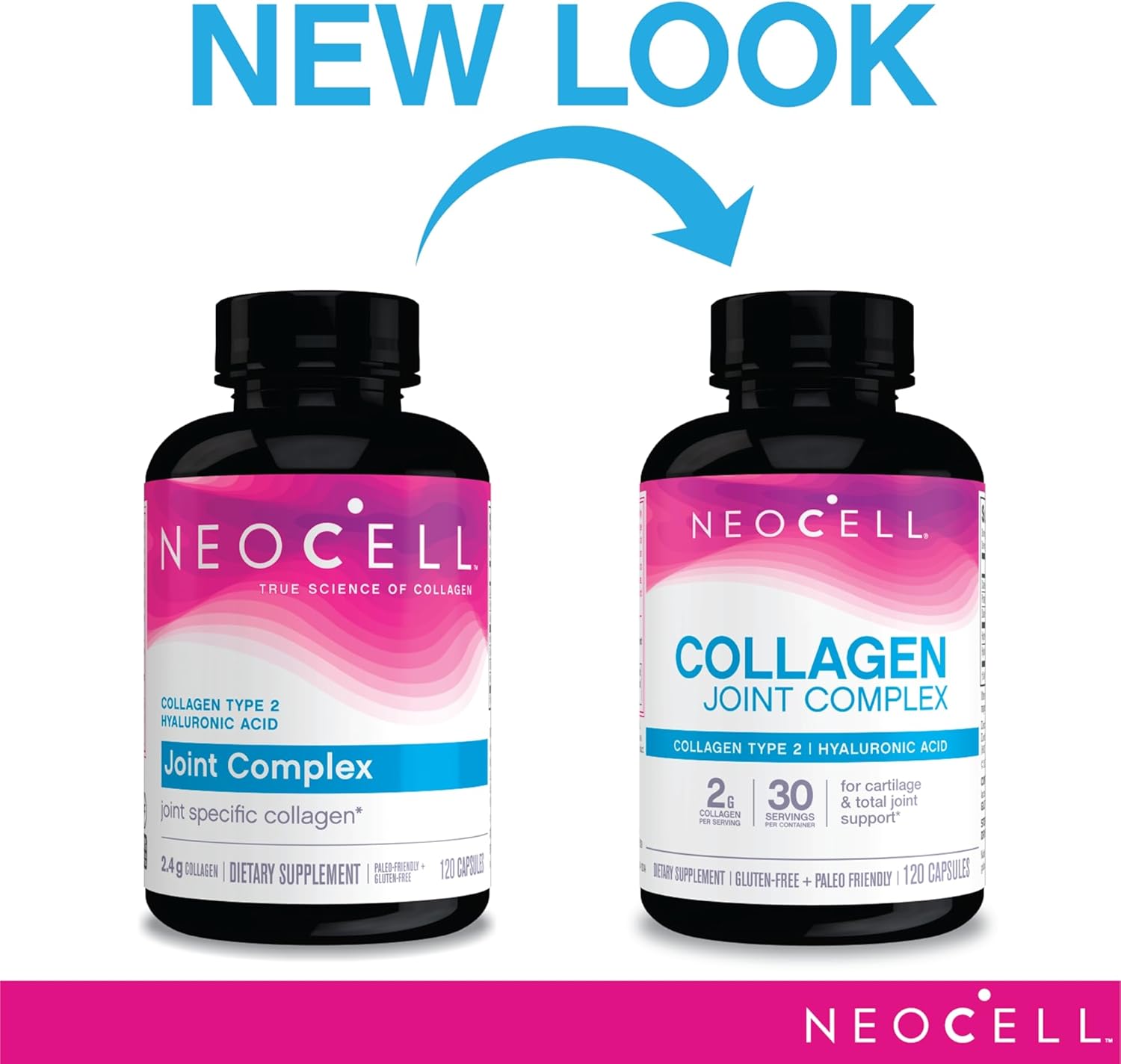 NeoCell Collagen Peptides & Hyaluronic Acid, Gluten Free, Supports Joint & Cartilage Health, Paleo Friendly, Hydrates Skin, Collagen Type 2, 120 Capsules