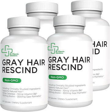 Gray Hair Rescind With Catalase - Antiaging Hair, Skin And Nails Vitamins, 4-Pack (960 Capsules), Natural, Non-Gmo, Contains Saw Palmetto For Men And Women