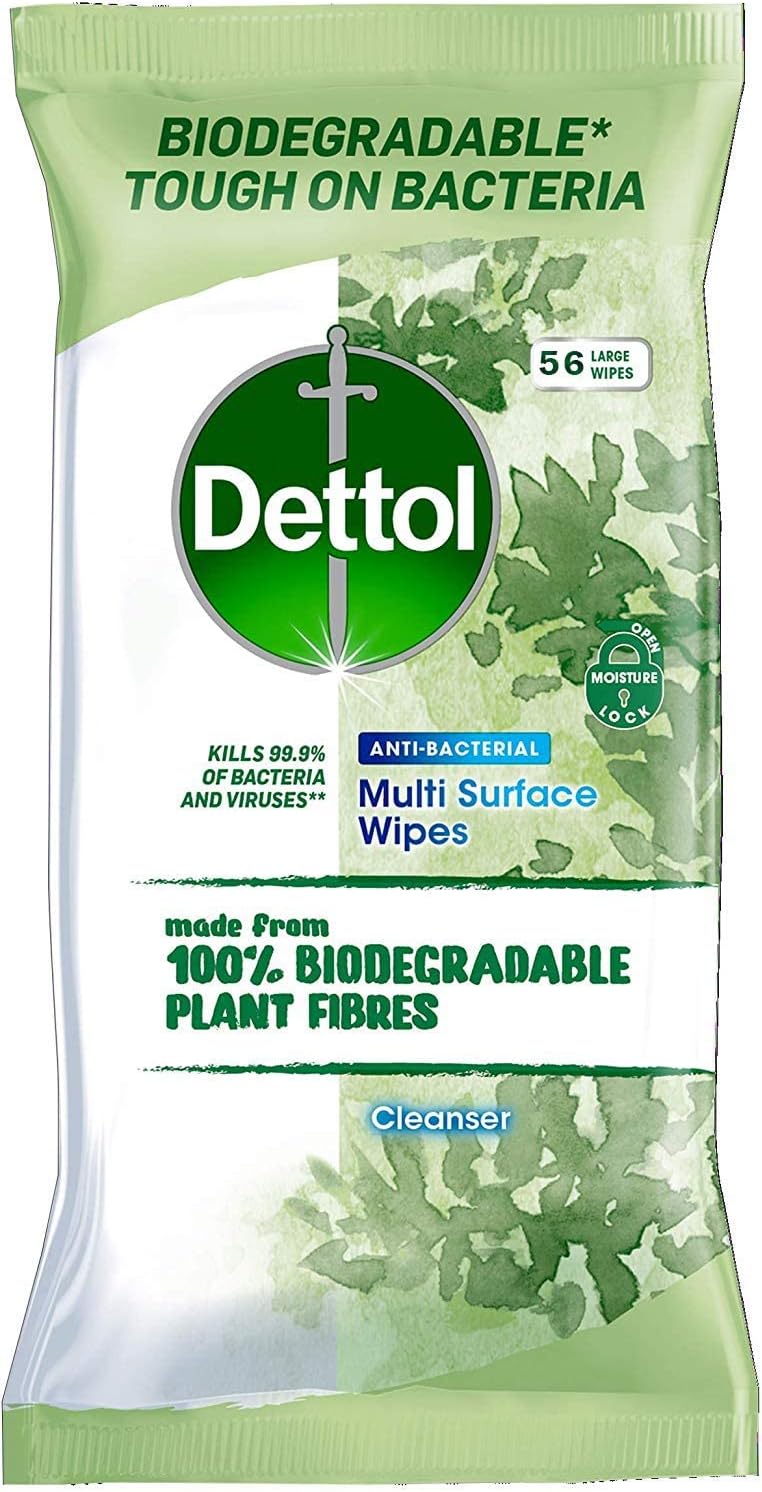 Dettol Anti-Bacterial Multi Surface Wipes Cleanser Large Wipes, Pack Of 56
