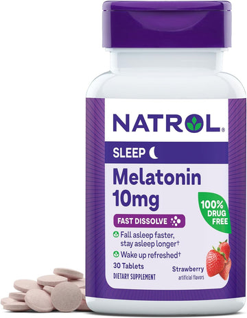 Natrol Sleep Melatonin 10Mg Fast Dissolve Tablets, Nighttime Sleep Aid For Adults, 30 Strawberry-Flavored Melatonin Tablets, 30 Day Supply