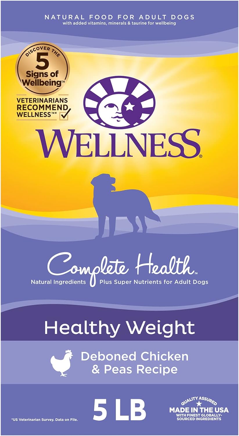 Wellness Complete Health Dry Dog Food with Grains, Natural Ingredients, Made in USA with Real Meat, All Breeds, For Adult Dogs (Healthy Weight - Chicken & Potatoes, 5-Pound Bag)
