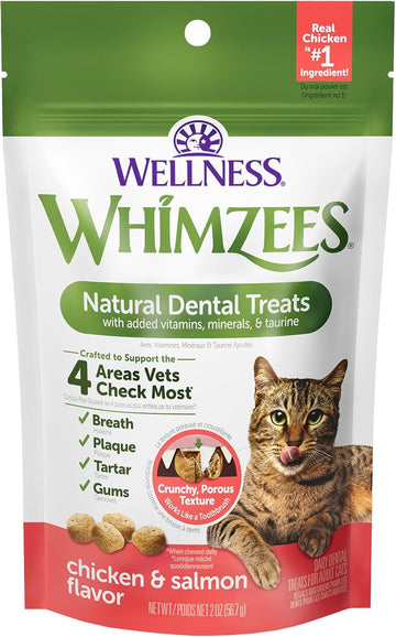 Whimzees Wellness Natural Cat Dental Treats, Chicken & Salmon Flavor, 2 Ounce